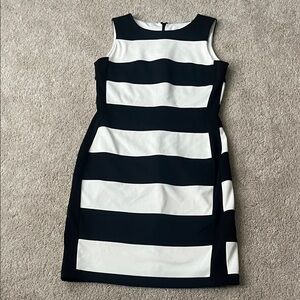 Calvin Klein Sleeveless Black & White Striped Sheath Dress